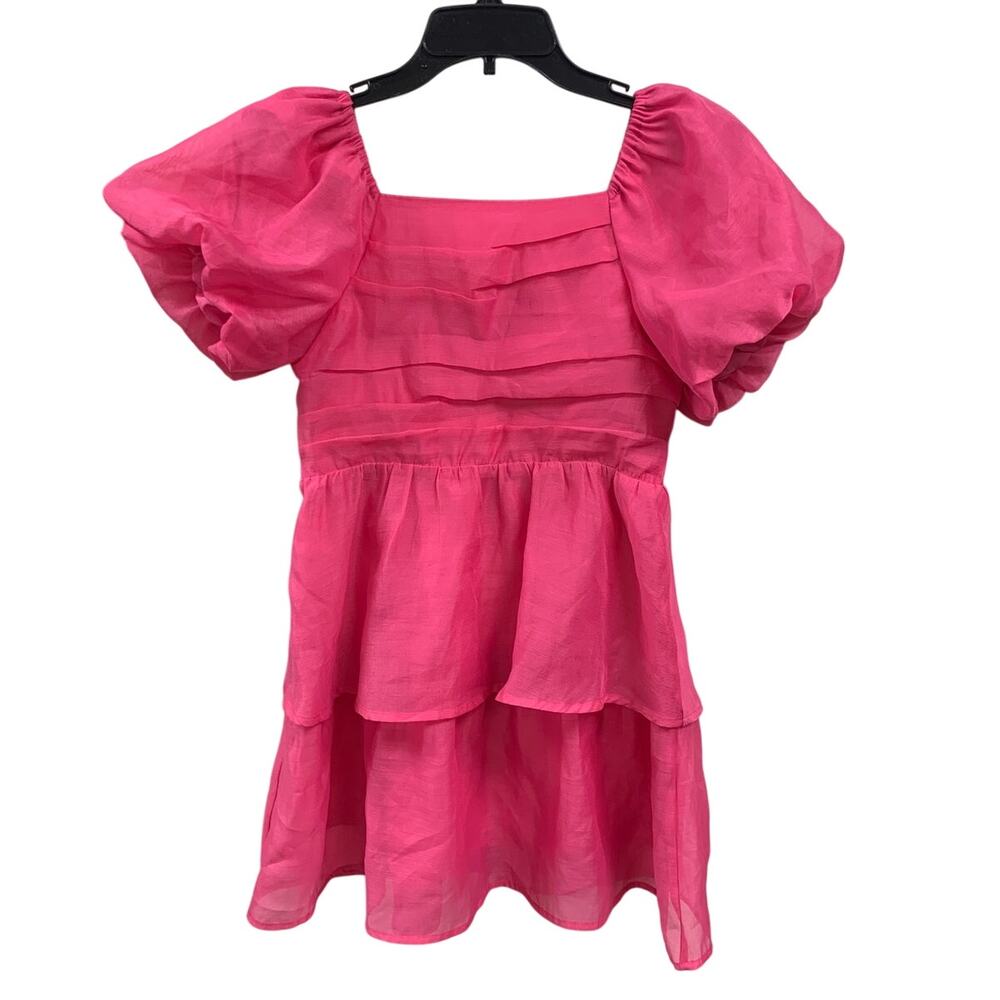 New Cat & Jack Girls XL (14) Ruffled Puffy Short Sleeve Pink Party Dress